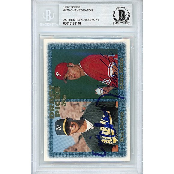 Eric Chavez Adam Eaton Duo Signed 1997 Topps Baseball Card A's Beckett Autograph - Picture 2 of 6